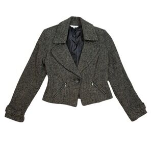 Cabi Women's Wool Blend Tweed Cropped Biker Blazer‎ Moto Jacket Size 8